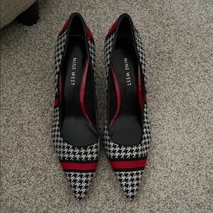 Nine West Houndstooth Red and Black Heels